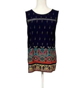Carol Rose, Sleeveless, boat neck, navy blue, mandala print, women’s top - Picture 1 of 4