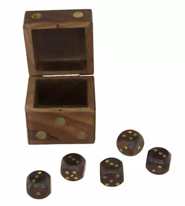 Coffret Yams en Bois et Laiton - Jeu de Yam avec 5 Dés -Artisanat Fait main 1437 - Imagen 1 de 11