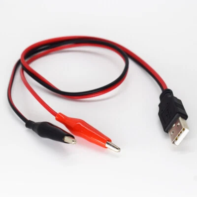 1pc 0.5M/50cm USB 2.0 Male To Dual Alligator Clip Test Cable Lead R+B - Image 1 of 4