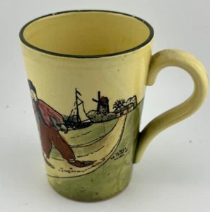 Antique G S Zell Baden Germany Mug Dutch Boys Windmill Sailboat Green Rim, Flaws - Picture 1 of 8