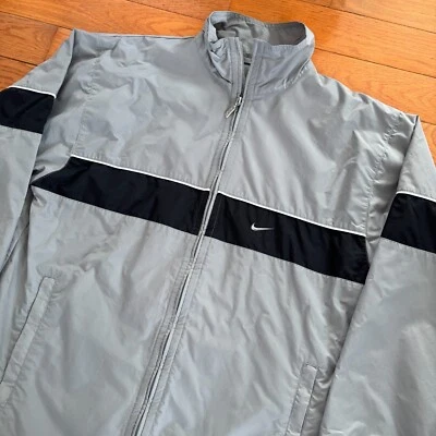 Vintage Nike Windbreaker Track Jacket Mens M Lined Full Zip Gray Black Y2K 90's - Image 1 of 4