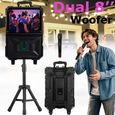 Karaoke Machine Dual 8'' Woofer Portable Bluetooth Speaker w/15'' Display Screen - Image 1 of 4