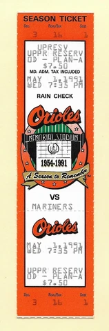 Cal Ripken Jr Consecutive Game Streak Ticket Stubs - 1983-1998 - You Pick Cover