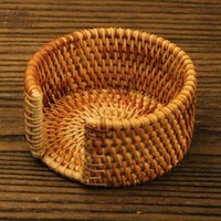6Pcs/Set Vintage Rattan Coasters With Basket Handmade Woven Drink Mats Placemats 6Pcs/Set Vintage Rattan Coasters With Basket Handmade Woven Drink Mats Placemats