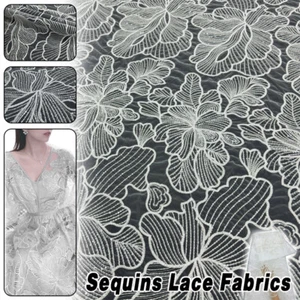 Pailletten Spitze Netzstoffe Afrikanischer Spitzenstoff für Brautkleid Tüll Nähen 1X - Bild 1 von 20