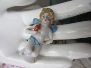 Vintage Germany Porcelain Bisque ANGEL CHERUB 2" Pin Cushion 1/2 Doll ? 