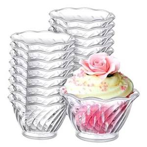 30 Pack Plastic Dessert Cups 6 oz Clear Ice Cream Sundae Tasting Bowls, Mini - Picture 1 of 8