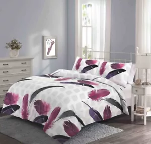 Feather Duvet Quilt Cover With Pillowcase Polycotton Purple Plum Bedding Set - Picture 1 of 1