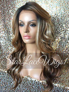Lace Front Wig Brown Wavy Ombre Auburn Blonde Mixed Highlights Layers Heat Ok