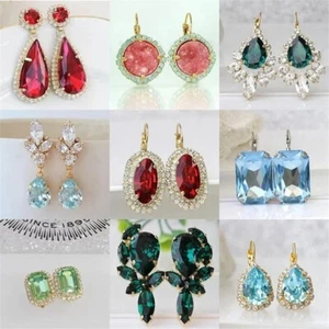 Women Earrings- Blue Cubic Zirconia Gold Plated Drop Earrings for Ladies & Girls - Picture 1 of 53