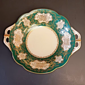 Vintage Dark Green and Gold Noritake Serving Bowl with Handles - Picture 1 of 7