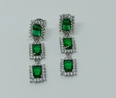 ORECCHINI IN ARGENTO 925 PENDENTI 3 RETTANGOLI COLORATI E GIRO ZIRCONI(AMFO0543) - Immagine 1 di 4