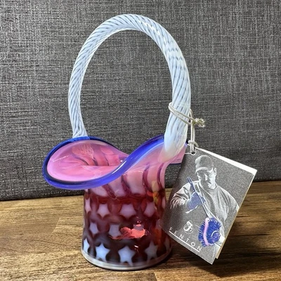 FENTON ART GLASS 2001 STARS & STRIPES BASKET 7" Tall Vintage - Image 1 of 4