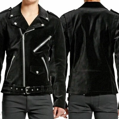 Gothic Motor Bike Black Velvet Motorcycle Jacket Punk Fetish EMO Biker Jacket - Image 1 of 3