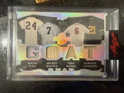 2025 Leaf Spectacular GOAT Clemente Mantle Mays Musial GAME USED 4 Relic /15 - Image 1 of 2