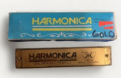 Vintage GOLDEN BUTTERFLY Harmonica : Gold W/ Original Box Bx35 - Image 1 of 4