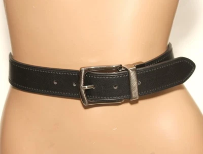Двусторонний черный/коричневый прошитый ремень DOCKERS из искусственной кожи с серебряной пряжкой РАЗМЕР 32 - Изображение 1 из 4