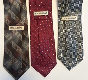 Lot Of 3 Burma Bibas Mens 100% Silk Geometric Ties Brown Red Gray Cubes 1XL - Picture 1 of 10