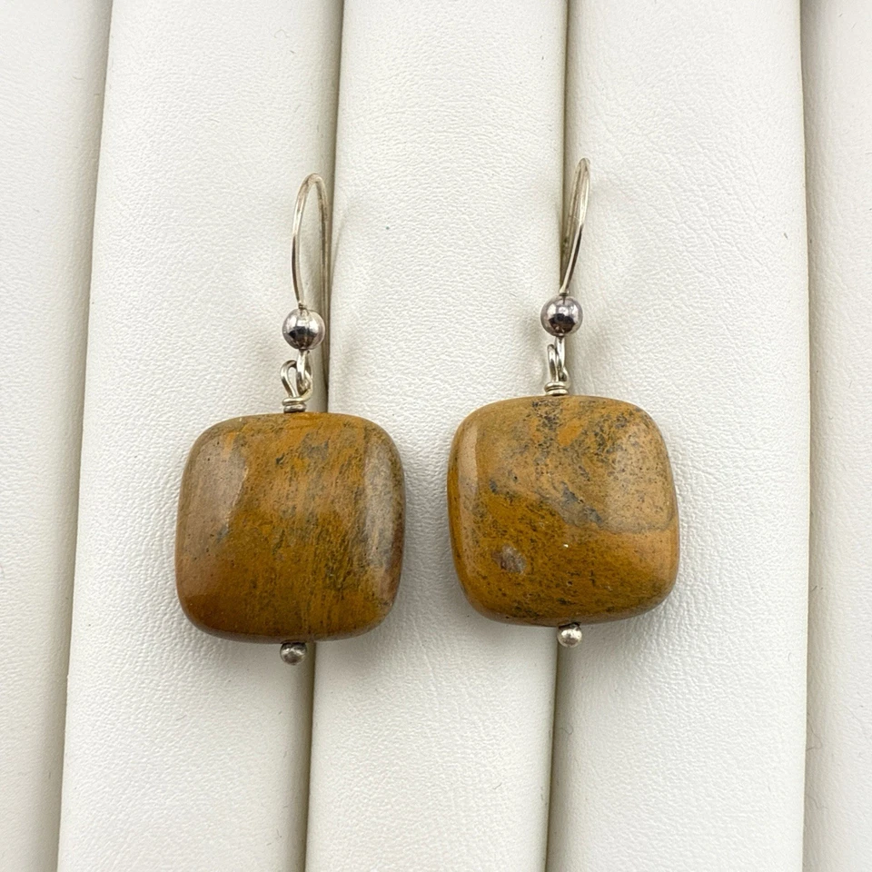 Pendientes Jay King Jaspe Marrón Plata Esterlina Cuelgan Cuadrados DTR Modernos Foto 1 de 4