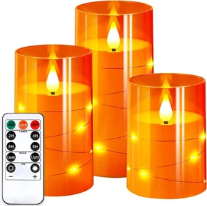 Flameless Candles with Remote Timers: Built-in Star String Lights 3D - Picture 1 of 4