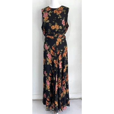 Coldwater Creek  classic maxi silk dress tie back fall floral fest women 14  - Image 1 of 4