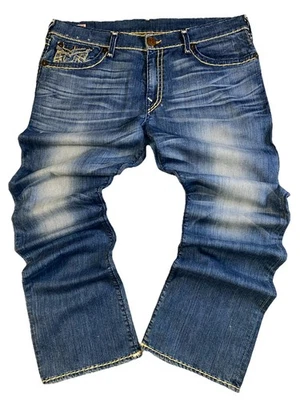 Pantalones de mezclilla rectos True Religion Ricky Super T Y2K hechos en EE. UU. para hombre 42x33 RAROS elásticos Foto 1 de 4