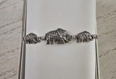 ROSS SIMON Sterling silver 3 Trio Bali Lucky Elephant bolo link chain-bracelet - Image 1 of 4