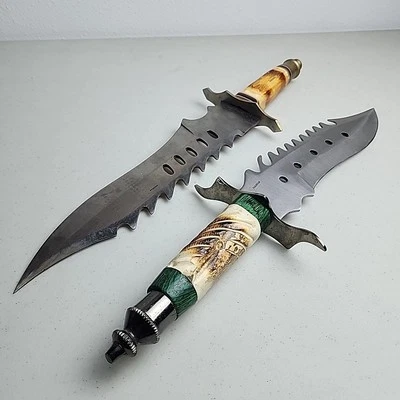 x2 Lot Ultimate Steel Warrior Frost Cutlery 17" Bowie Knife Bone Handle - Image 1 of 4