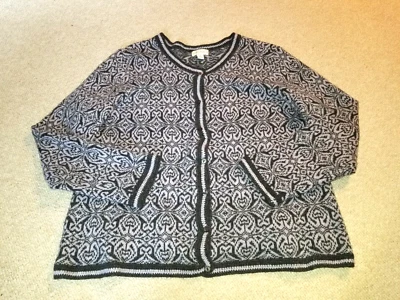 Suéter Mujer-APPLESEED'S-gris estampado lana cordero botón acogedor cárdigan ls-XL Foto 1 de 4