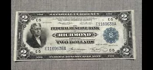 1918 $2 Battleship Note Federal Reserve Banknote Richmond District XF - Picture 1 of 2