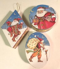 Mary Engelbreit 3 Piece Ornament Cardboard Boxes Gift Santa Christmas Rare & Htf