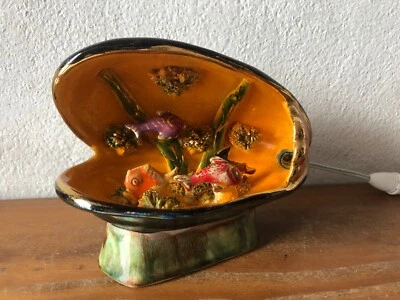 Lampe moule coquillage Poisson noire et orange VALLAURIS vintage An 70 's -- - Photo 1/4