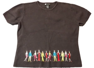 Carole Little Sz XL Wearable Art 90s Vintage Fashion Women BLK Sweater Shirt Top - Picture 1 of 10