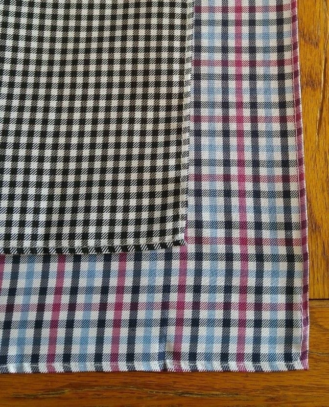 Black/White checked and Multi-colored Plaid 100% Silk Pocket Squares Set of 2 - Image 1 of 3