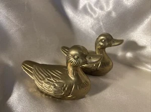 Pair Of Mallard Duck Decorative  Brass Paperweight Figurines. 3” By 2.5” - Picture 1 of 10