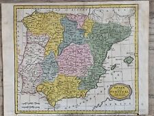 1816 Spain & Portugal Hand Coloured Map Original Antique 205 Years Old
