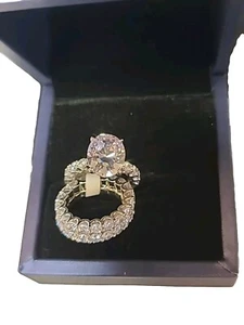925 Sterling Silver Italo Created Oval Sapphire Triple Eternity Band Size 5.25 - Picture 1 of 3