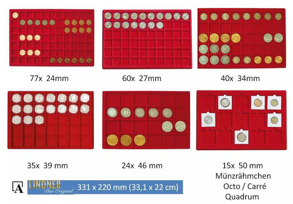 SAFE Lindner Münzen Tableau Einsätze Variante aussuch. Münztableau 33,1 x 22,0 cm ROT