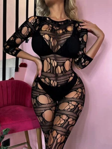 Sexy Conjunto, Hueco, Malla Transparente Mono Manga Larga Body Prendas para dormir - Imagen 1 de 18
