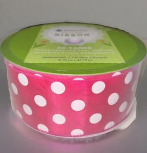 New Sealed 50 Yards Wired Edge Polka Dot Member Mark Premium 2.5in Wide Ribbon - Picture 1 of 6