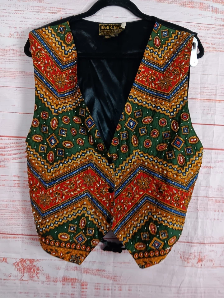 Bali Chic De Colección Chaleco Camisa Top Blusa Mujer Talla Única Multicolor Con Cuentas Foto 1 de 4