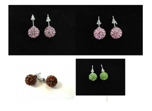Pair of Soft Ceramic Crystal Sparkling Disco Ball Stud Shamballa Style Earrings - Picture 1 of 4