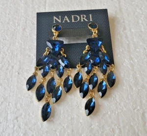 Nadri Earrings Chandelier Gold Teardrop Crystal Statement 3.5" $198 New NWT - Picture 1 of 7