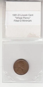 1951-D centavo Lincoln centavo de trigo lleno D como nuevo error variedad chip troquelado Denver - Imagen 1 de 2