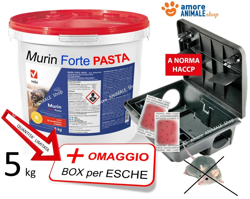 Vebi MURIN FORTE PASTA → 5 kg (+Box) Veleno Esca Topicida Ratticida Topi Ratti