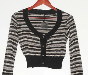 Cardigan Short Style Bolero Motivi Black and Grey Stripes SIZE S Mint - Picture 1 of 4