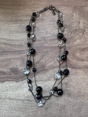 Dabby Reid Glass / Crystal Beaded Multi-Strand Necklace Black & Clear Classic - Image 1 of 4