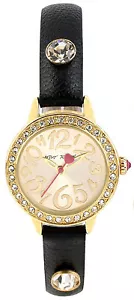 Betsey Johnson BJ00376-02 Gold Dial Black Leather Strap Women's Watch - Picture 1 of 1