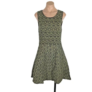NWT$253 *ALI RO* Black Gold Metallic DAMASK PRINT Sleeveless A-Line MINI DRESS L - Picture 1 of 10