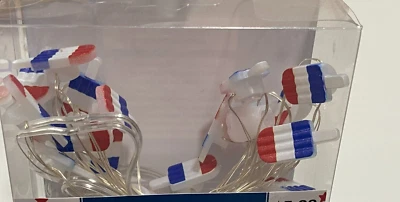 BROTHER SISTER DESIGN STUDIO NEW JULY 4TH POPSICLE LIGHTS RED WHITE BLUE 6.2 FT 20 LIGHT BATTERY OPERATED